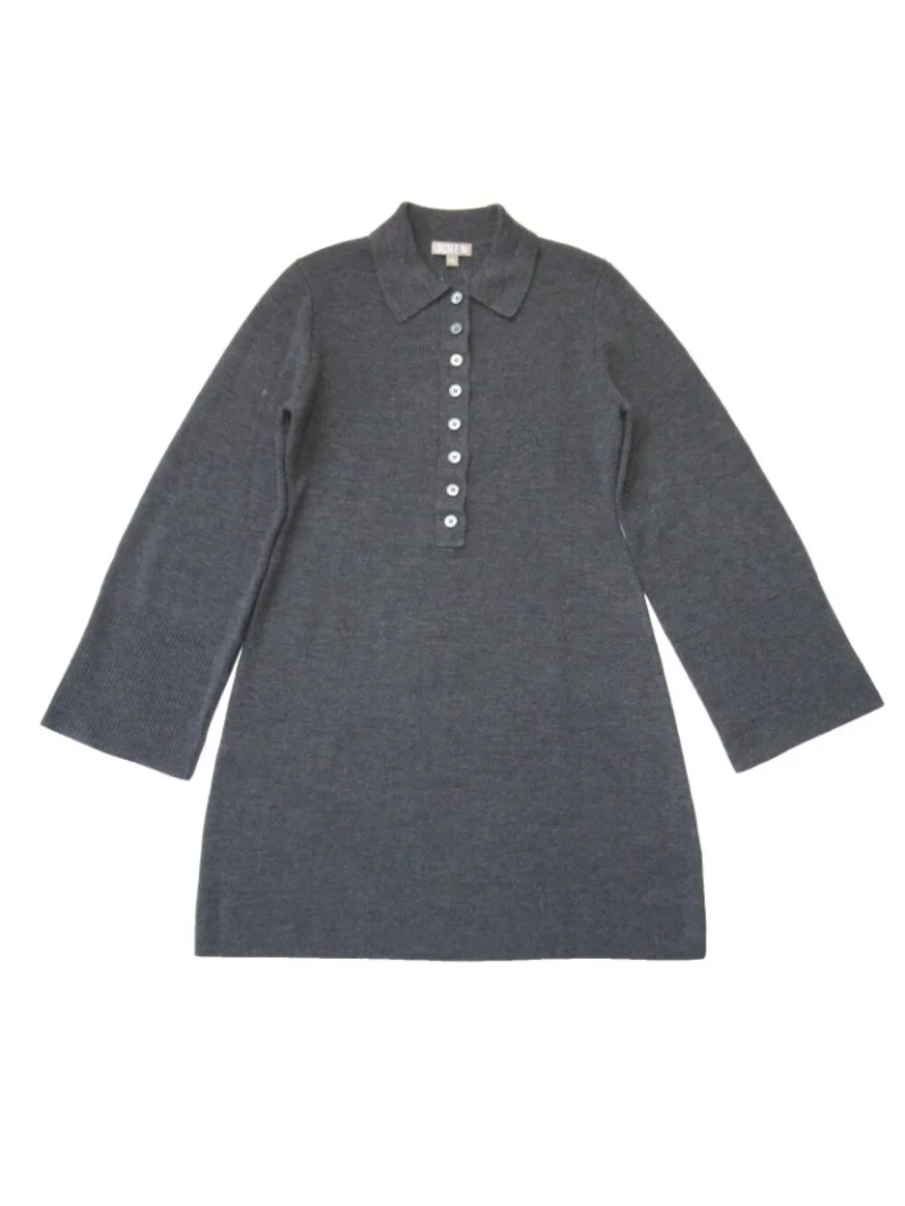 NWT J.Crew Bell-sleeve Mini Sweater Dress in Heather Carbon Merino Wool M